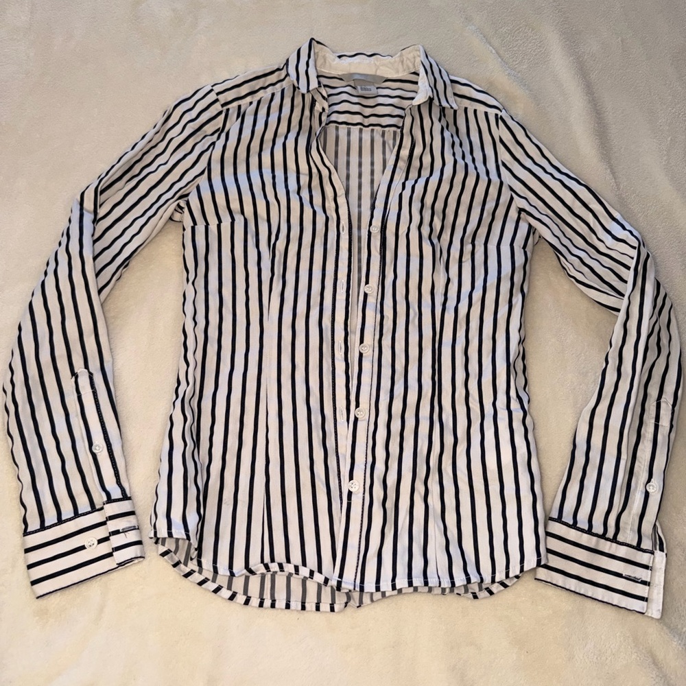 H&M Striped Button Down Blouse Black White Size 4